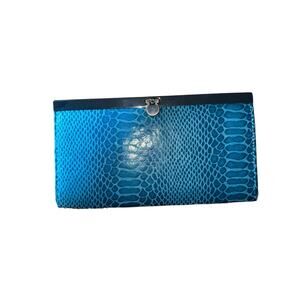 Aldo turquoise faux snakeskin‎ clutch & card wallet